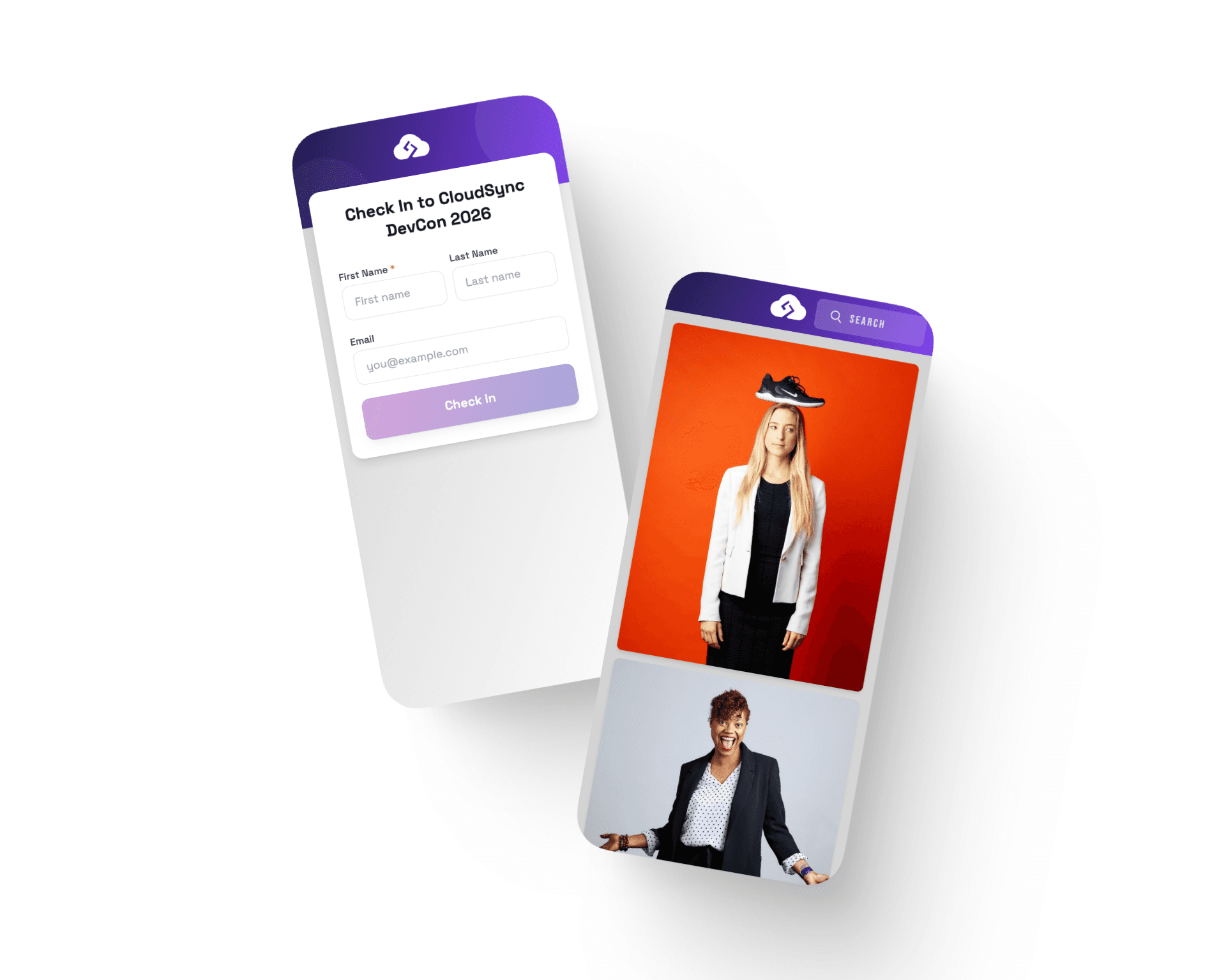 Branded check-in form and photo gallery on mobile devices